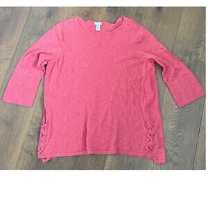 J. Jill Pink 3/4 Sleeve Plus Size 100% Cotton Pullover top 2XL Braided
